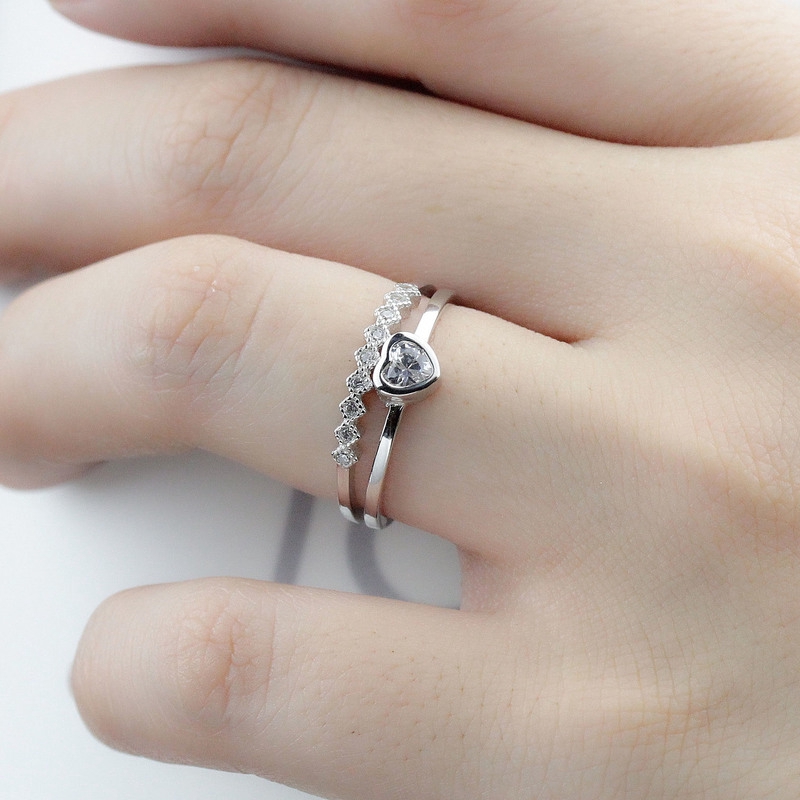 Korea Cincin Cinta Hati Kristal Baru Bersinar Adjustable Multi Layer Rings Lady Daily Pacaran Aksesoris Pesta