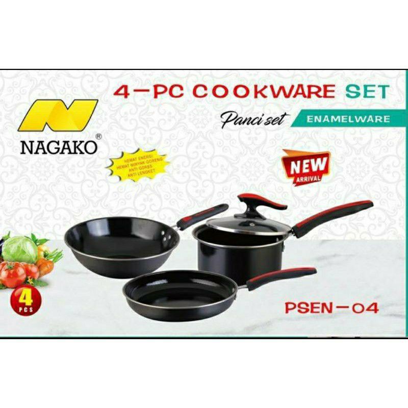 Panci Set ENAMEL 4 Pcs NAGAKO - Kuali - Penggorengan - Anti Lengket