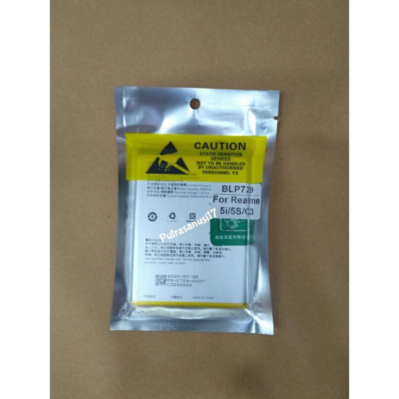 Baterai Oppo Realmie 5i / 5s / C3 / BLP729 Original 100%
