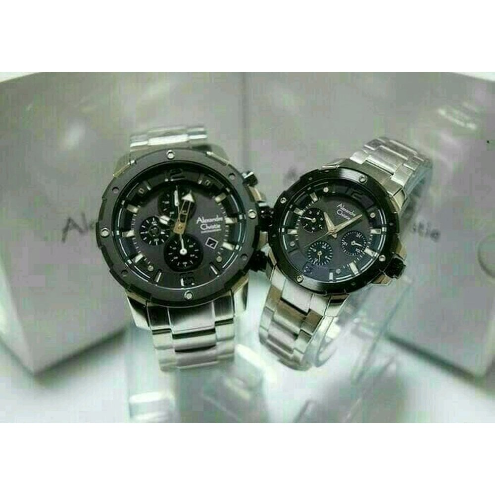Jam Tangan Alexandre Christie AC 6410 Couple Black Silver
