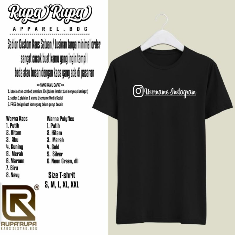 Kaos Sablon Satuan Channel YouTube, Username IG dll