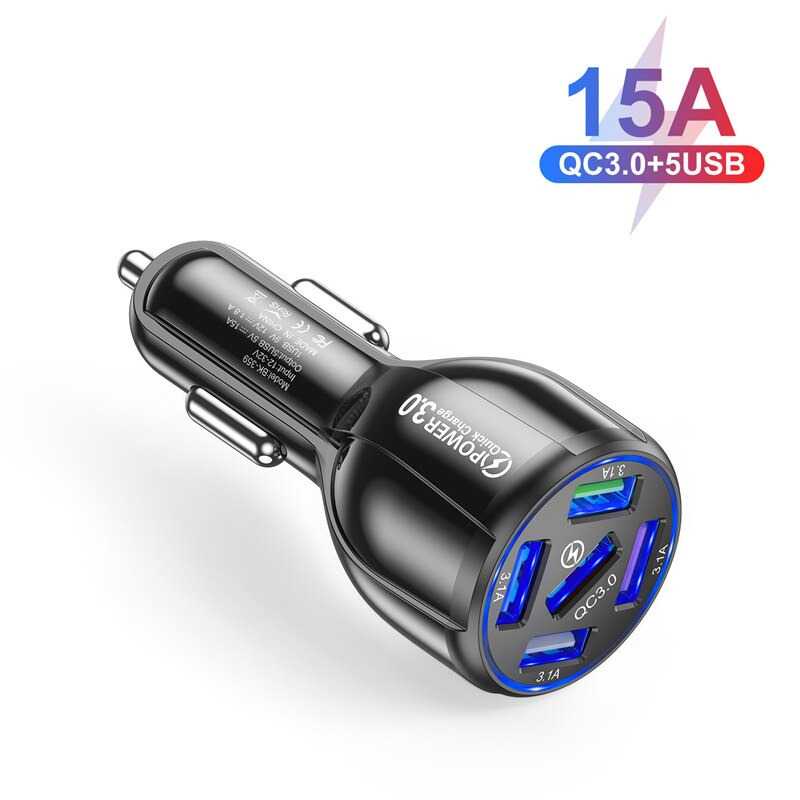 USLION 5 PORT USB CHARGER MOTOR CAS COLOKAN Car Charger Mobil USB 5 Port QC3.0 15A - BK-359 INNOVA J
