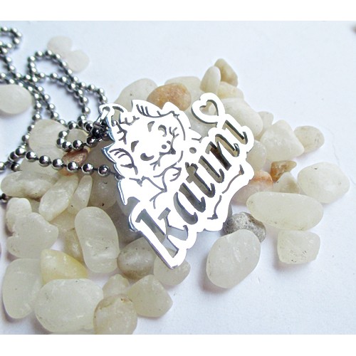 Kalung Nama Silver Kombinasi Kucing Uk.Standar