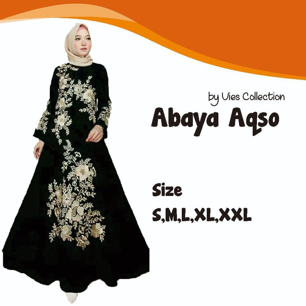 Gamis Abaya Hitam Bordir Bunga Aqso