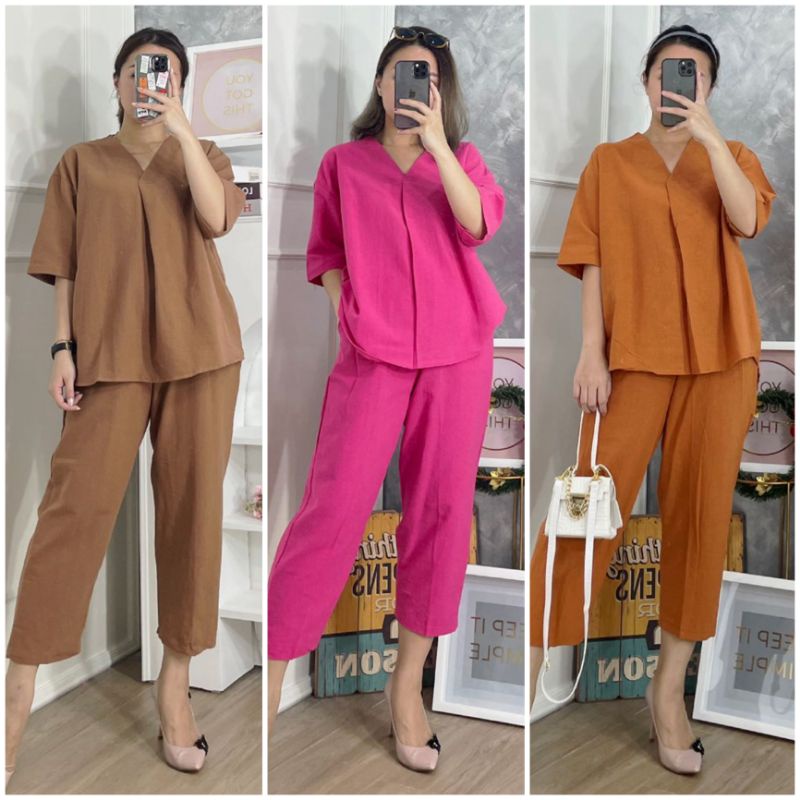 ❣️ SPECIAL PRICE ♡ PREMIUM ♡ KAYLEE 2 IN 1 COMFY SET BLOUSE WITH PANTS / SETELAN ATASAN &amp; CELANA