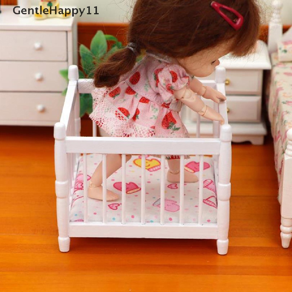 Gentlehappy Mainan Miniatur Ranjang Bayi Bahan Kayu Untuk Aksesoris Rumah Boneka 1: 12