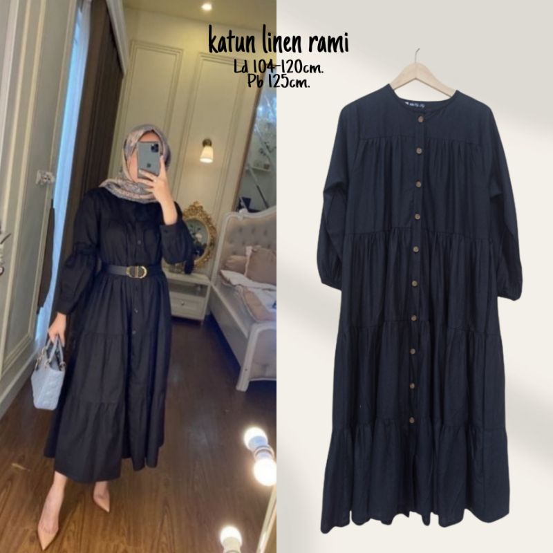 Jumbo Size Midi Dress Susun Katun Linen Rami Premium