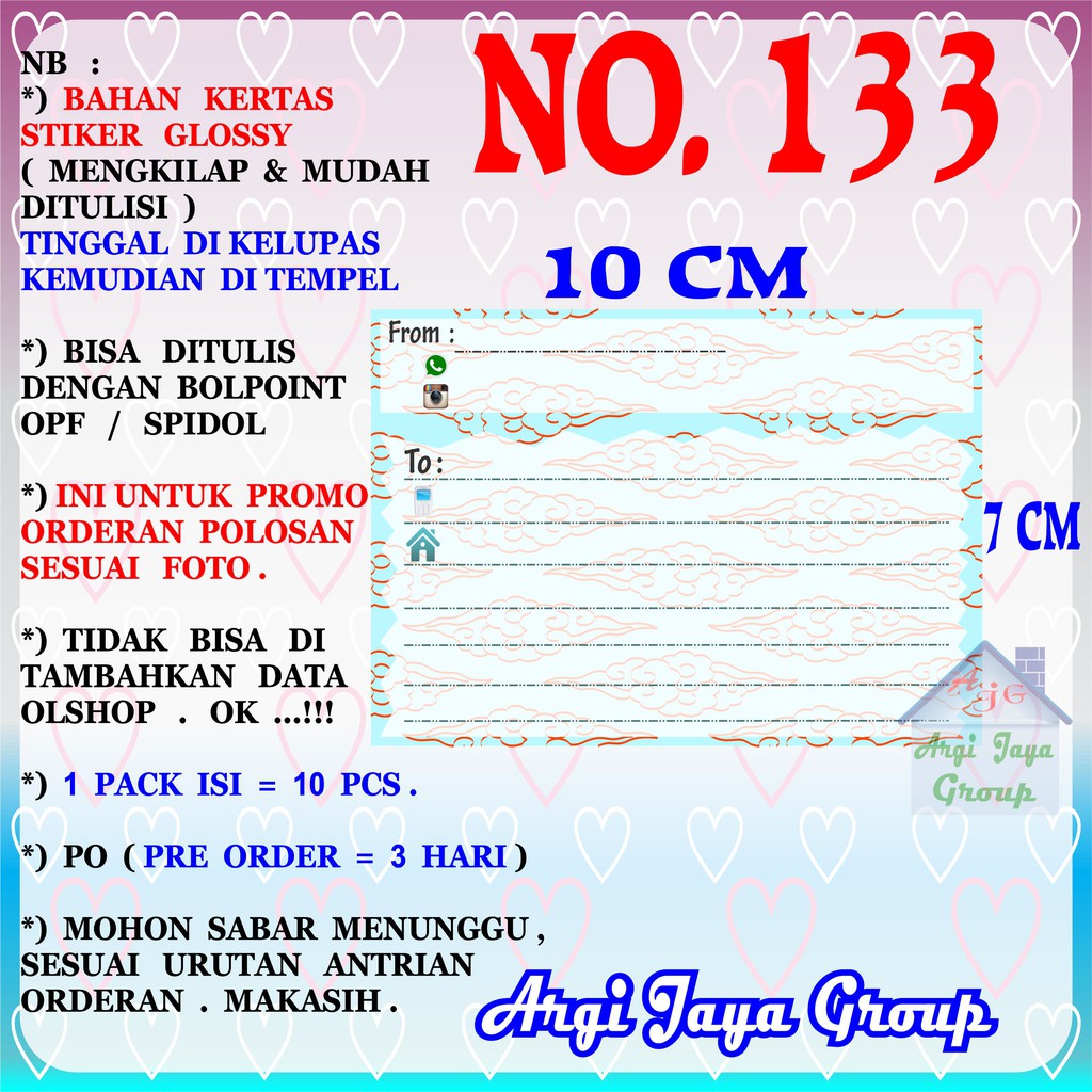 

Promo!Stiker Label Pengiriman Polosan No = 133 (10x7cm) 1 Pack = 10 Pcs