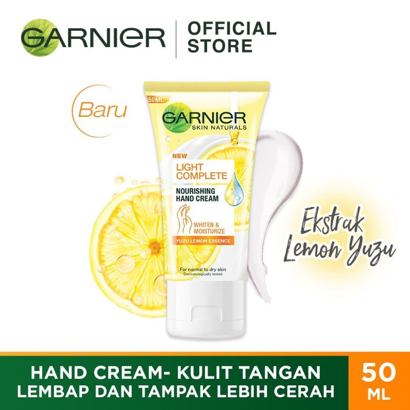 Garnier Light Complete Nourishing Hand Cream 50 ml Yuzu Lemon Untuk Tangan Lembap Dan Tampak Lebih C
