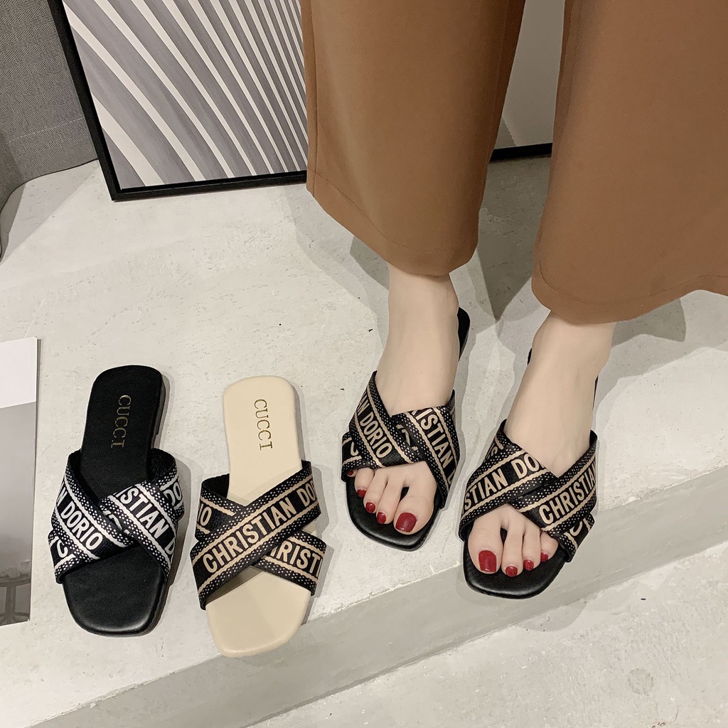 SS2232 sandal wanita import murah sendal slop selop terbaru flip flop kekinian