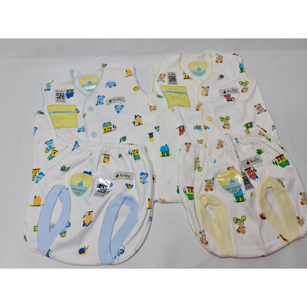 Ruby Baju Setelan Bayi Kutung Celana Pop usia 0-6 bulan