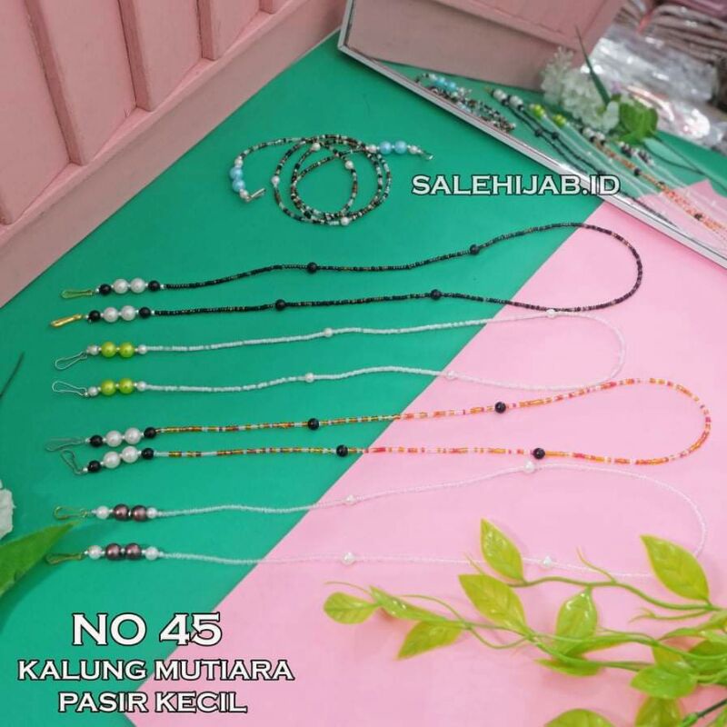 KALUNG MASKER HIJAB MANIK MANIK MONTE MUTIARA KECIL || GANTUNGAN TALI MASKER JILBAB PASIR & PIPA