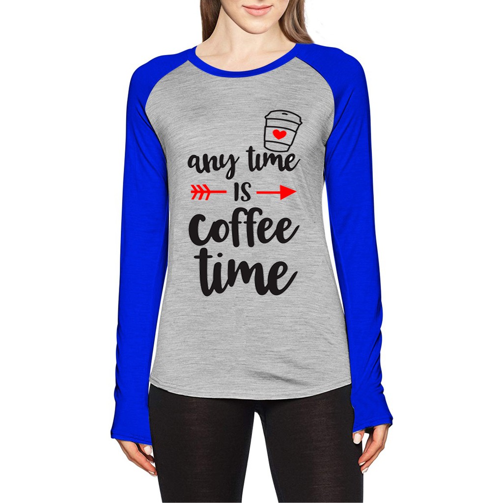 Kaos Raglan Gambar Coffee Time | Lengan Panjang | Ukuran M - L - XL -XXL