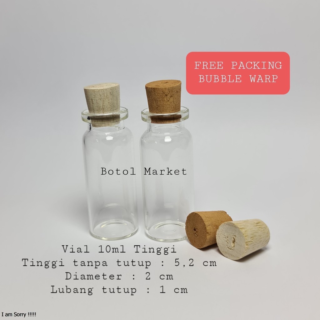 Botol Vial 10ml TINGGI Tutup Kayu Gabus / Botol Kaca Mini