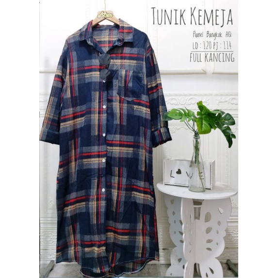 Tunik kemeja wanita bahan flanel Bangkok ukuran allsize ld 120