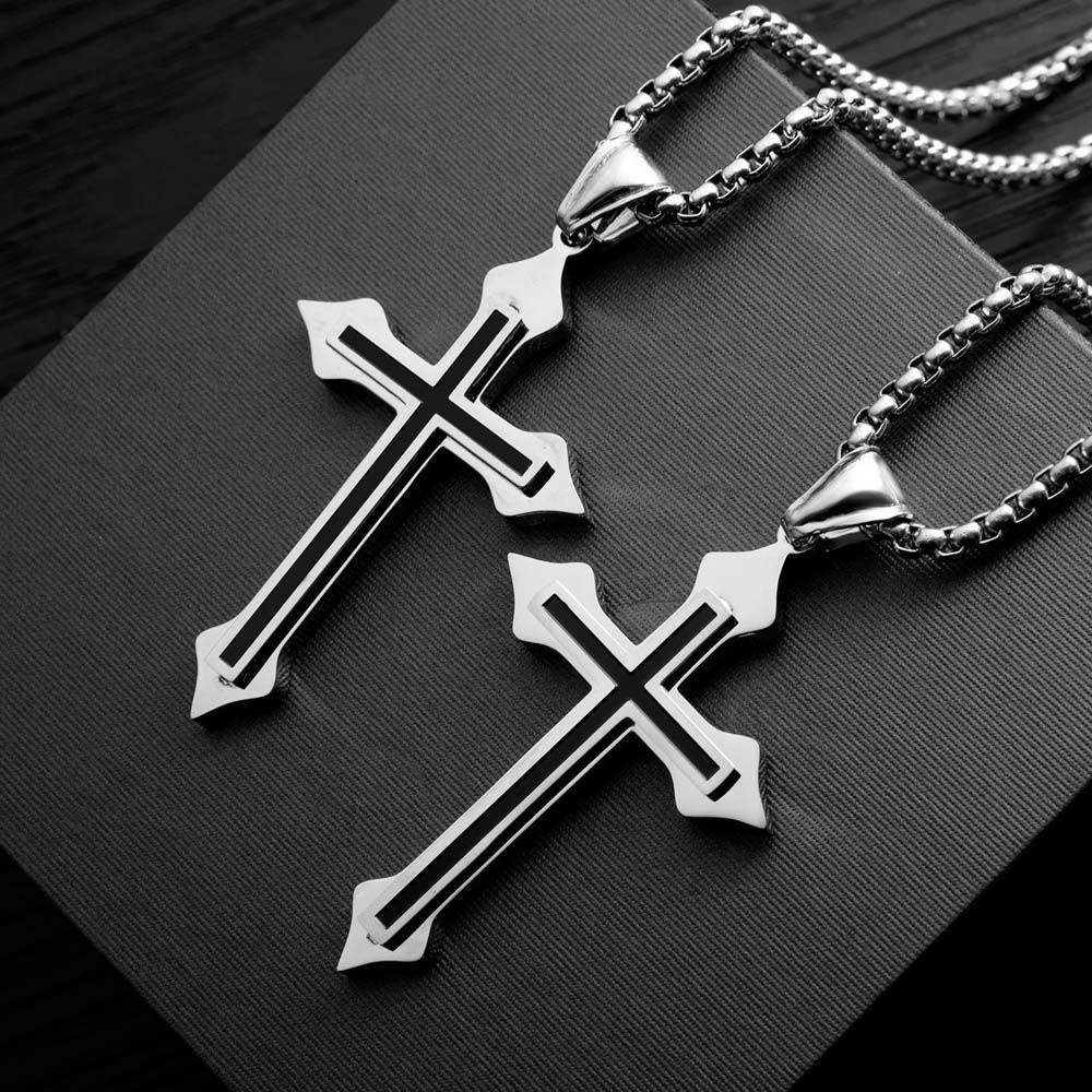 Needway  Party Gifts Cross Necklaces Vintage Clavicle Chains Men Necklaces Punk Stainless Steel Fashion Cool Gothic Street Style Cross Pendants/Multicolor