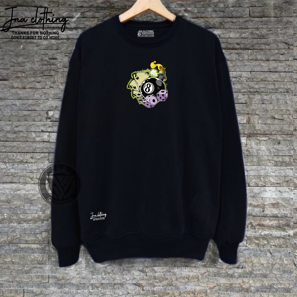 Sweater Crewneck Oversize Pria Bom Cart Kartu Crewnek Sweter Hitam Basic Pria/Wanita Keren Kekinian Krunek Unisex Suiter Distro Murah JNA Clothing