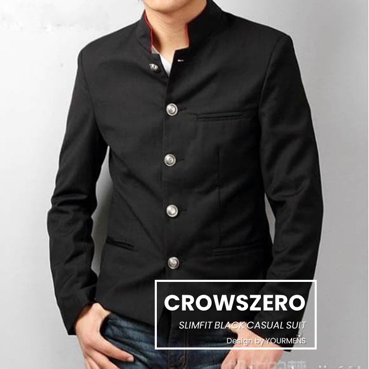 BLAZER PRIA SLIMFIT KEREN CROWSZERO BLACK SEMOI FORMAL BAHAN DRILL TEBAL TERMURAH