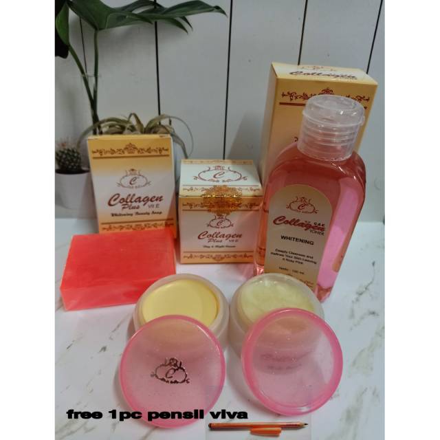 (promo) colagen / paket Cream Collagen komplit 6in1 / cream siang mlm,sabun colagen ,dan toner (free pa piva 1pc)