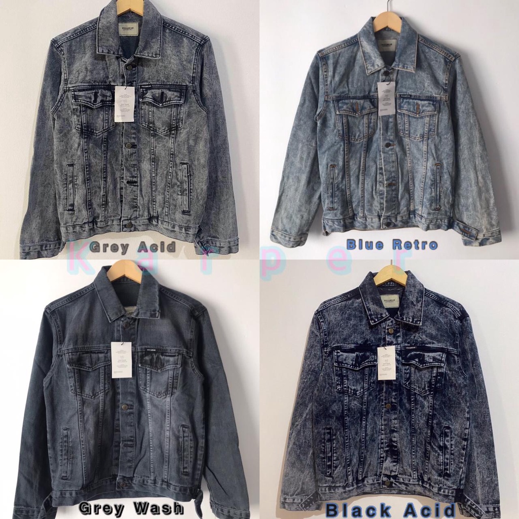 JAKET JEANS PULL&amp;BEAR PRIA BLACK GREY SNOW ACID PULLANDBEAR P&amp;B PULL &amp; BEAR JACKET DENIM SLIM FIT