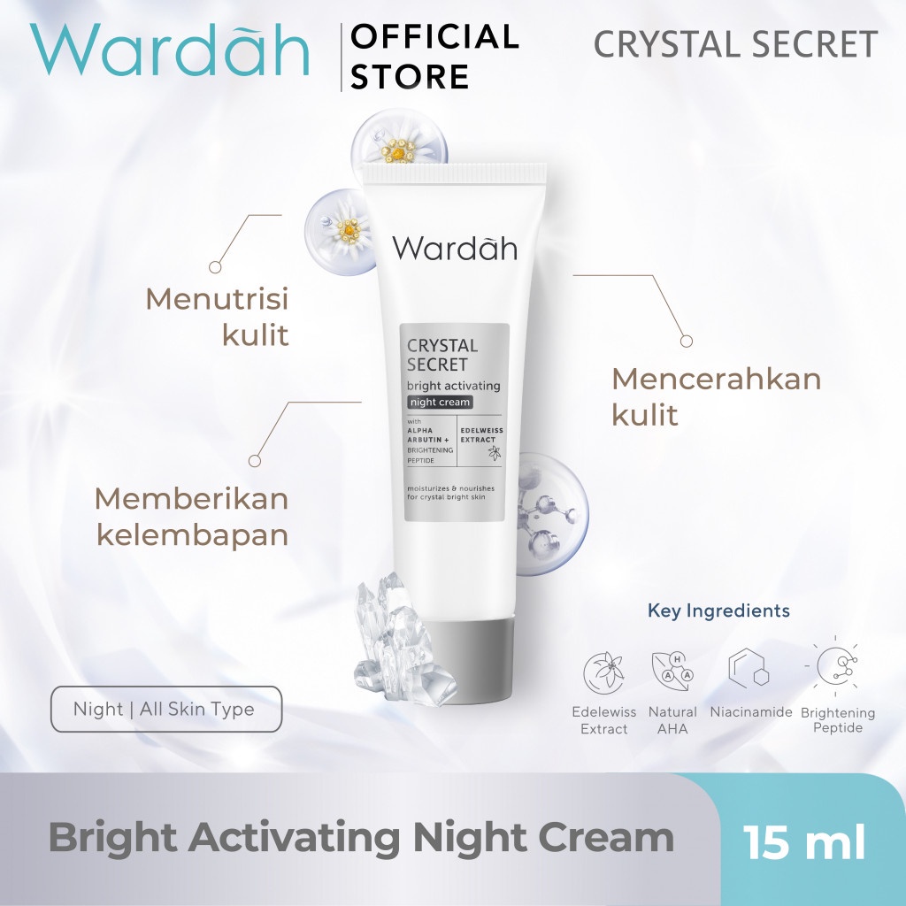 Wardah Crystal Secret Night Cream 15 ml / Wardah Crystal Secret Bright Activating Night Cream / Wardah Crystal Secret Series