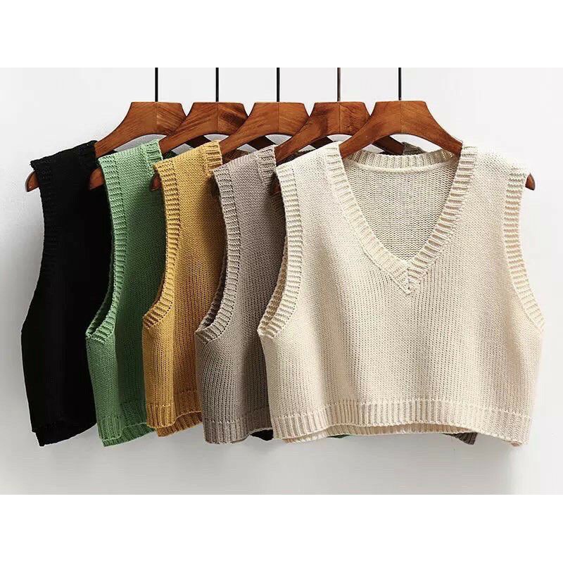 Crop Vest Knit Tebal 7gauge Rompi Crop Rajut V Neck Fuchia