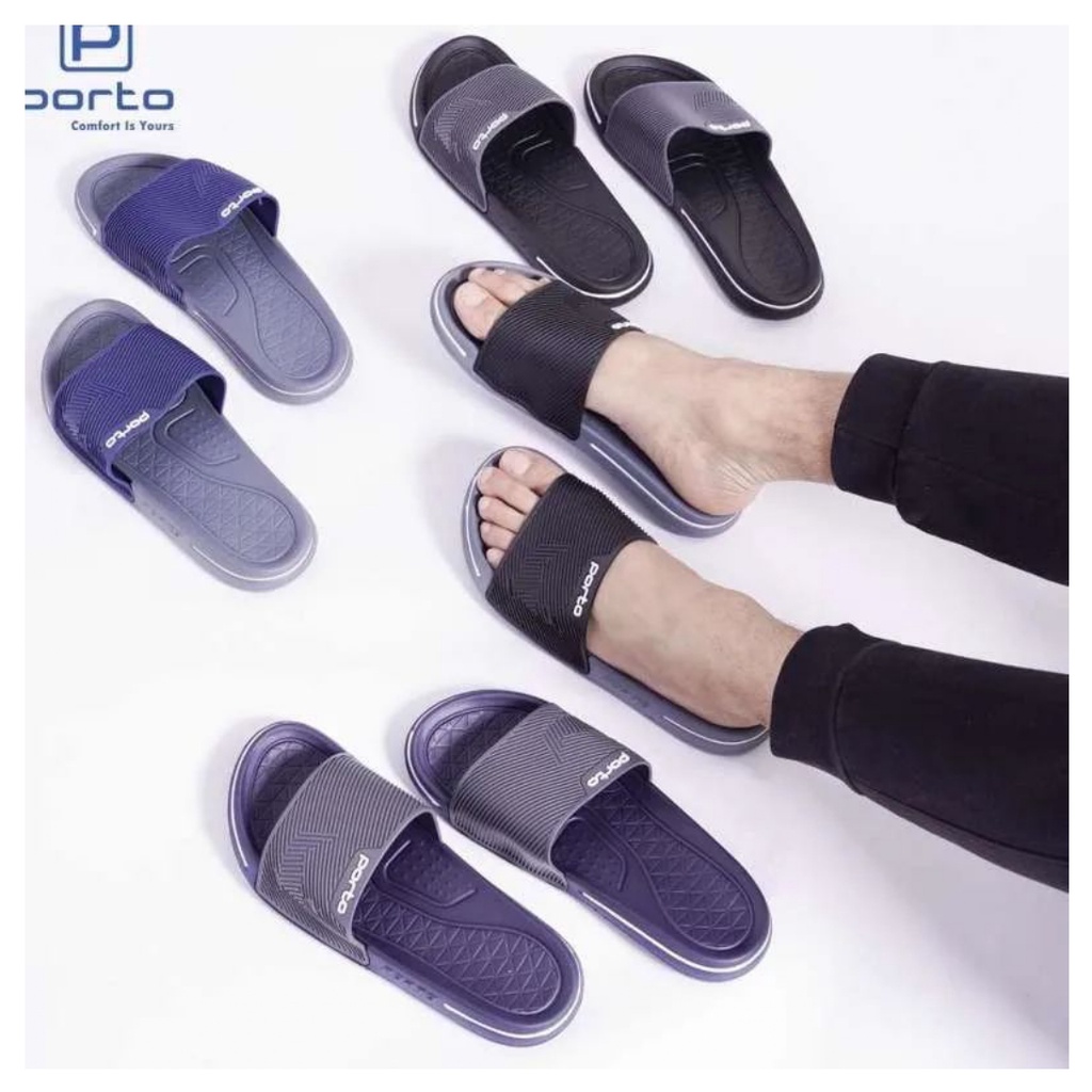 Sendal Sandal Slop Karet Unisex Pria Wanita Santai Anti Air Porto 1041M