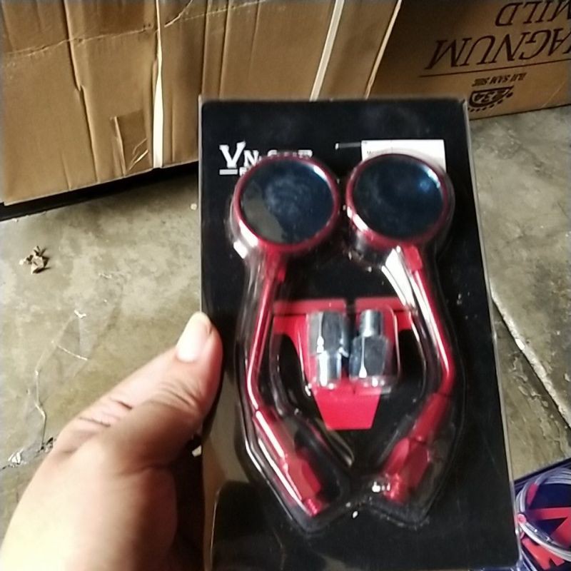 Spion Mini kontes Bulat Full cnc kaca biru Universal honda yamaha-Merah