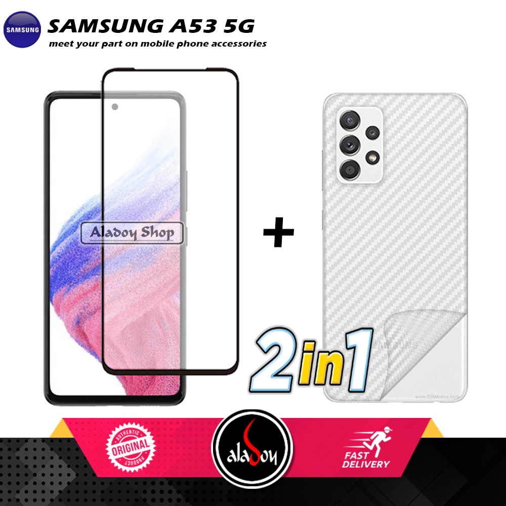 PAKET 2 IN 1 Tempered Glass Layar Samsung A53 5G 2022 + Skin Carbon Film 3D