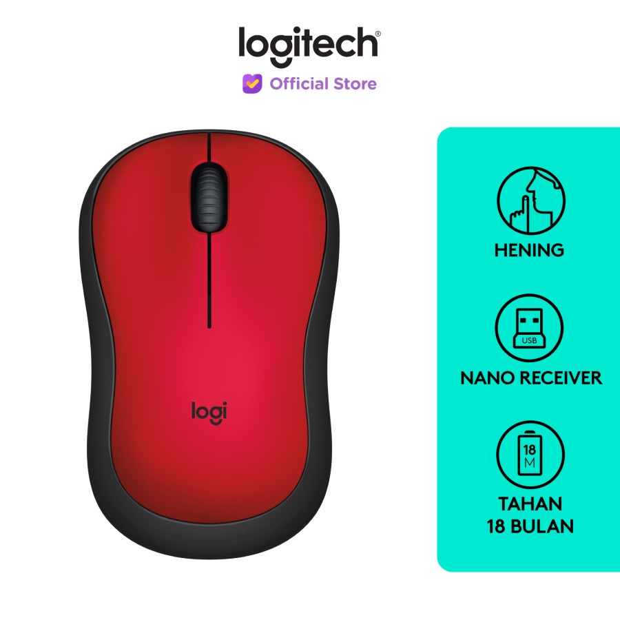 Red Mouse Logitech M221 Wireless Silent Click, Red - Garansi Resmi ORIGINAL 100%