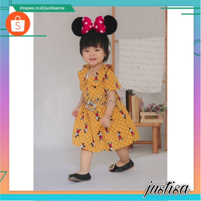 Promo !! Dress anak perempuan lucu - LS dress minnie brown cute import uk 4-6th (Kuning dan coklat)