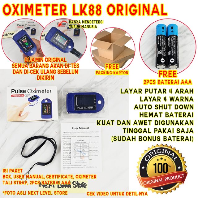 Oximeter Fingertip LK88 ORIGINAL - FREE BATERAI - Oxymeter Oksigen