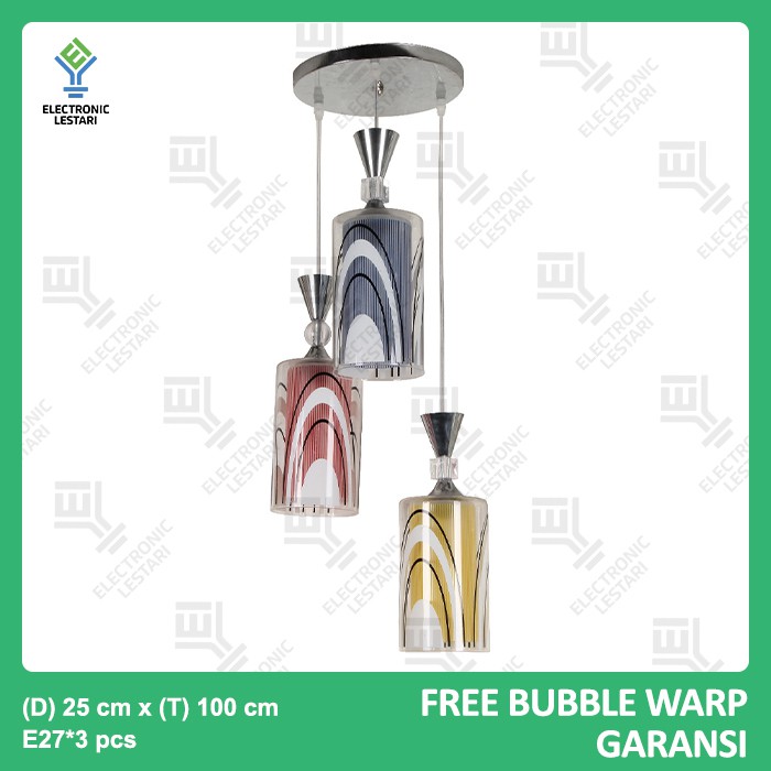 Lampu Hias Gantung Ruang Tamu Minimalis Unik Kaca isi 3 A