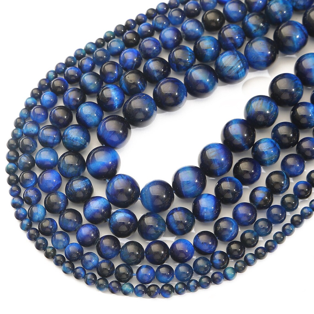 32-89/PCS Manik-manik Batu Alam Biru Tiger Eye Bulat Manik-manik untuk Membuat Perhiasan Memilih Ukuran 4/6/8 Mm Membuat Gelang/Kalung Aksesoris