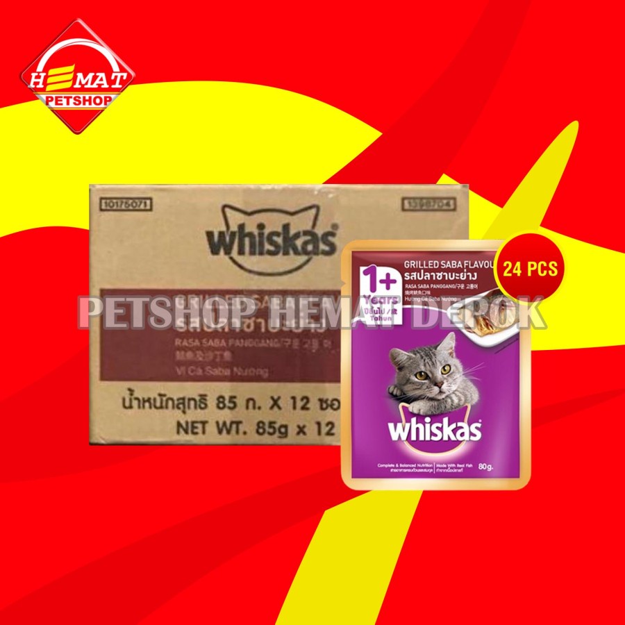 Makanan Basah Kucing Whiskas Sachet Pouch Grosir Dus isi 24 PCS 85 GR - Mackarel Senior