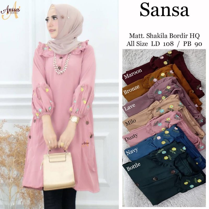 sansa tunik atasan top bordir shakila