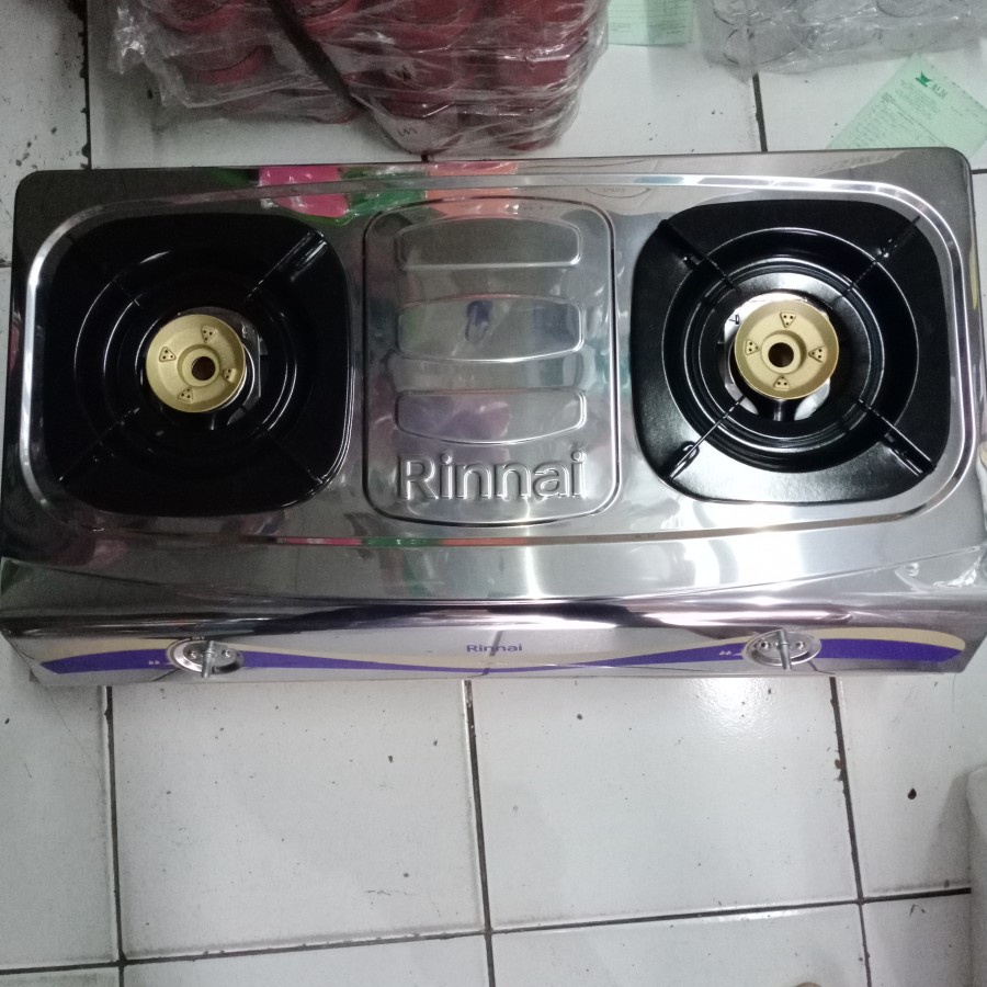 Kompor Gas Stainless Rinnai 2 Tungku RI-522E Teflon 2 Tungku RI 522 E RI522 E