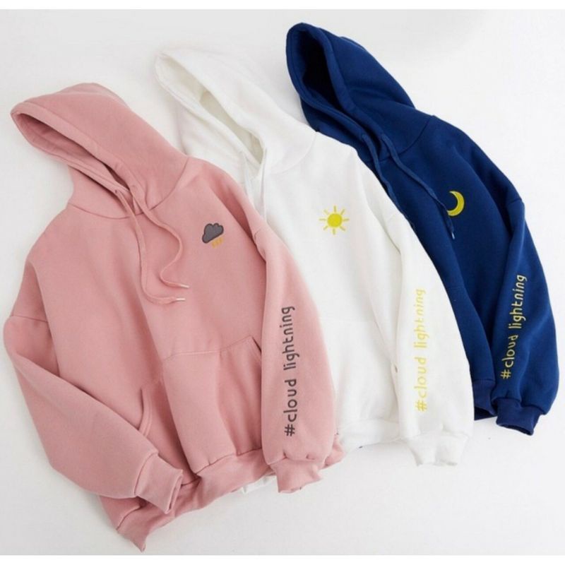 S - XXXXXL(6XL) Hoodie CLOUD LIGHTNING Cute Sweatshirt Wanita BIGSIZE OVERSIZE Jaket Moon Sun Cloud Rain Korean Style Jumbo Jumper