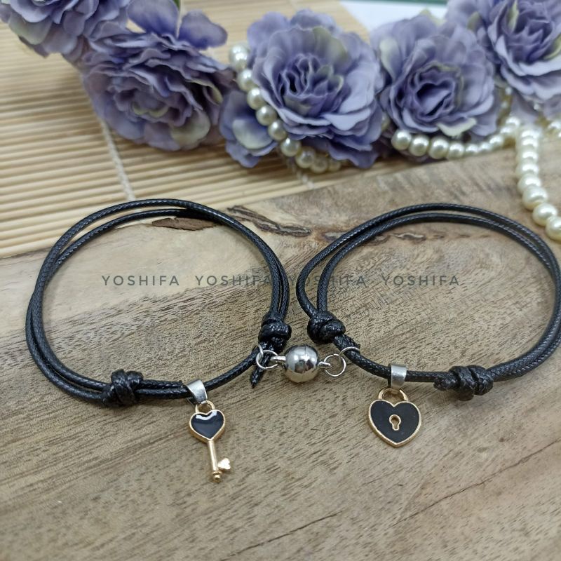 Gelang Couple 1 pasang  (2 Pcs) | Gelang Couple Magnet | Gelang Couple Tali Kulit Korea LOve