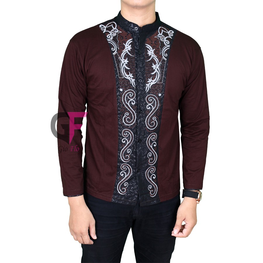 GIOFLO Baju Koko Modern Kemeja Muslim Pria Brown / KKL 87