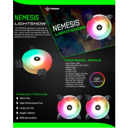 Fan case gaming nyk nemesis 120mm silent Led rgb illumination lightshow - Kipas casing cpu pc 12cm
