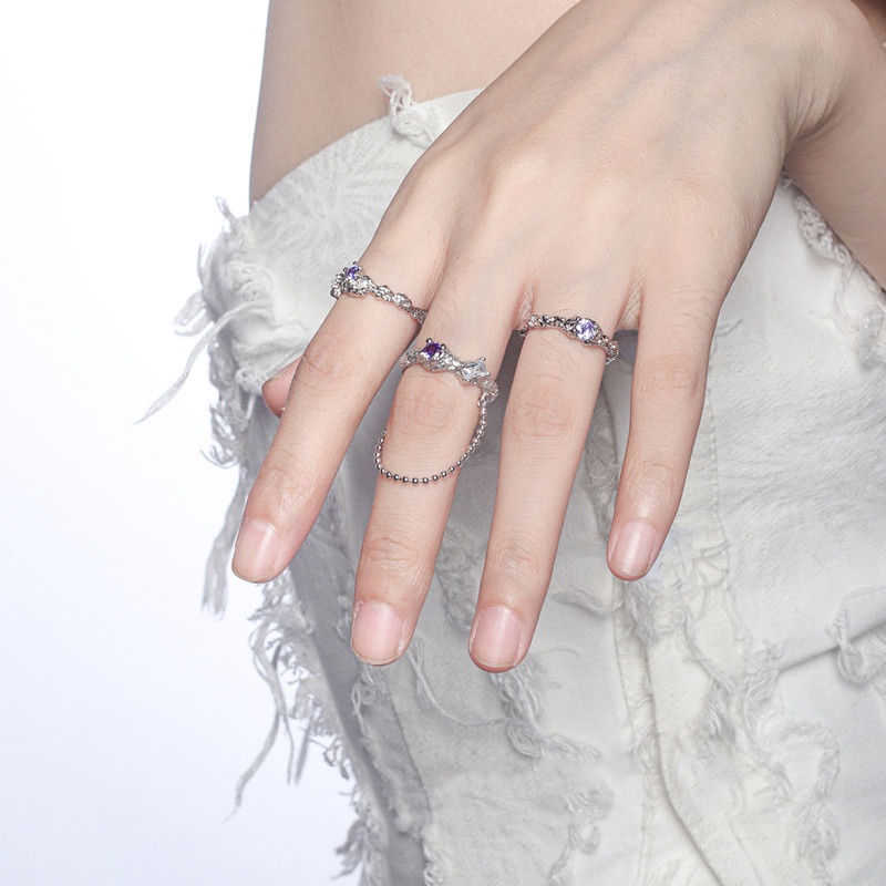 Cincin Jari Telunjuk Model Terbuka Dapat Disesuaikan Tidak Teratur Warna Ungu Untuk Wanita