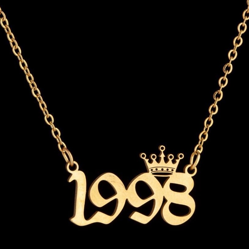 Kalung Choker Bahan Stainless Steel Desain Mahkota Angka 1980-2019 Untuk Pria Dan Wanita