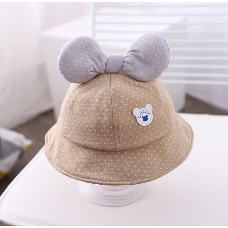 Topi Bucket Anak Bayi Balita Perempuan Dengan Pita Bearyaboo-Coklat