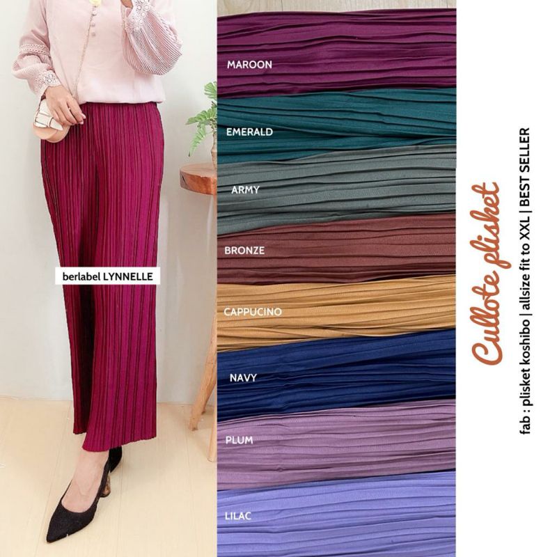 KULOT/CULLOTE PLISKET | HITAM/BLACK, HIJAU, ABU/GREY, UNGU, COKLAT, MAROON, NAVY | BY LYNNELLE