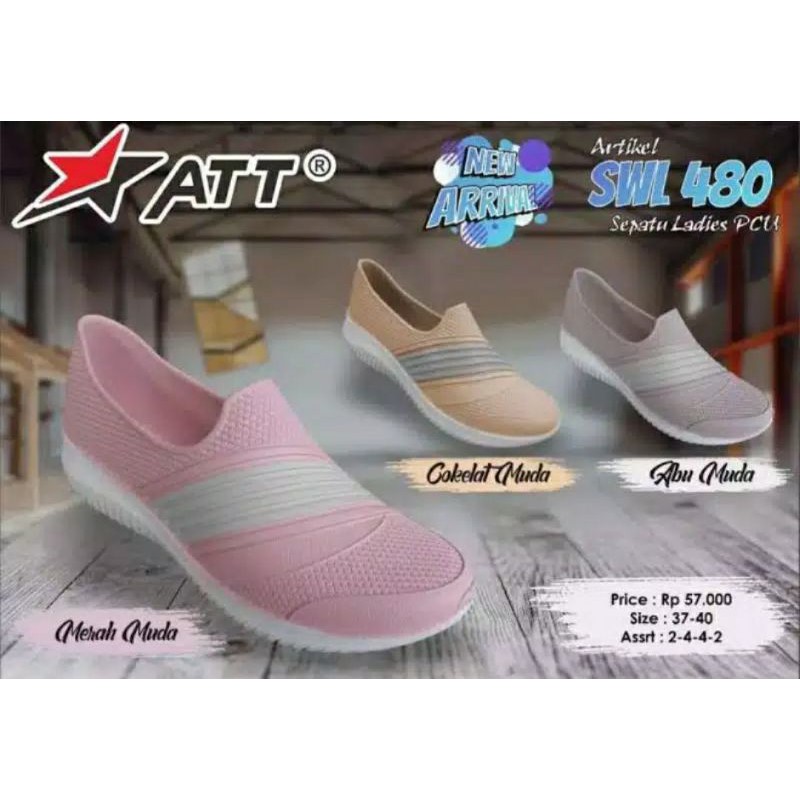 sepatu slip on berbahan karet wanita - ATT SWL 480