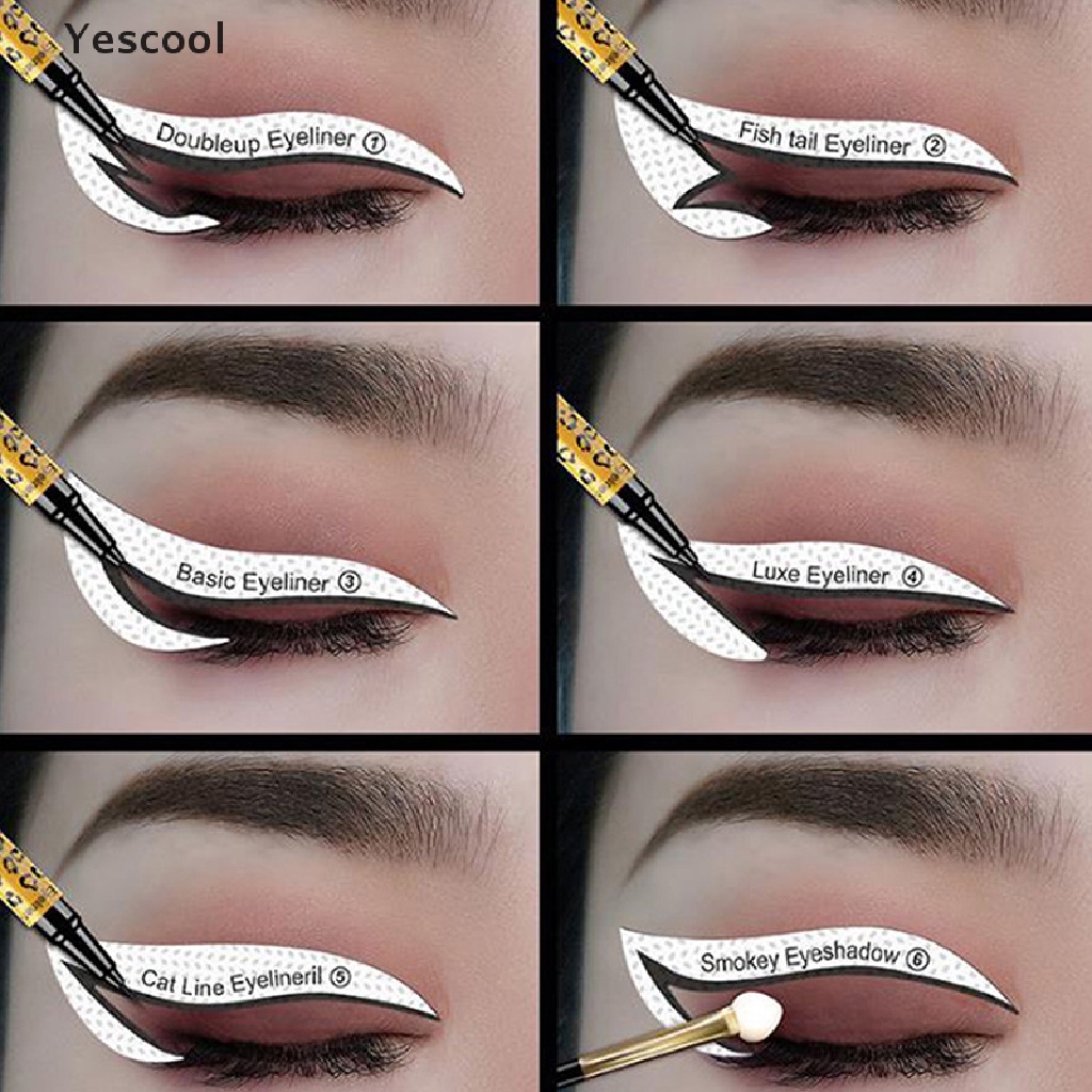 Yescool 48PCS Stiker Kartu Template Eyeliner 12 Model Bahan Non Woven