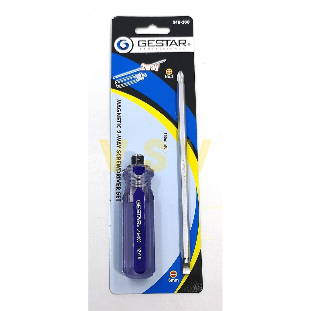 GESTAR Magnetic 2way screwdriver 150mm / obeng bolak balik / plus min