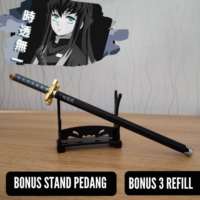 

Pulpen Pedang Tokito Anime Kimetsu no Yaiba swordpen pulpen pena alat tulis Panjang 20cm Bahan Stainless Steel bonus Stand pajangan koleksi anime