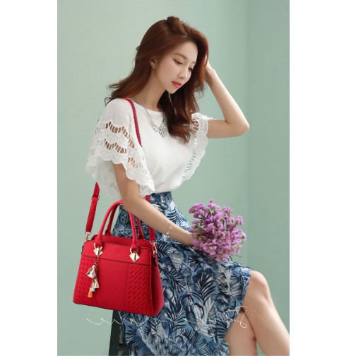 Tas Selempang Wanita Handbag Import Cewek Korea Fashion Merah Hitam Perempuan BG-007